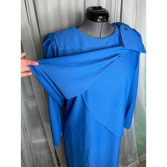 Dress sheath big bow puff sleeves blue long sleeve - Picture 5 of 12